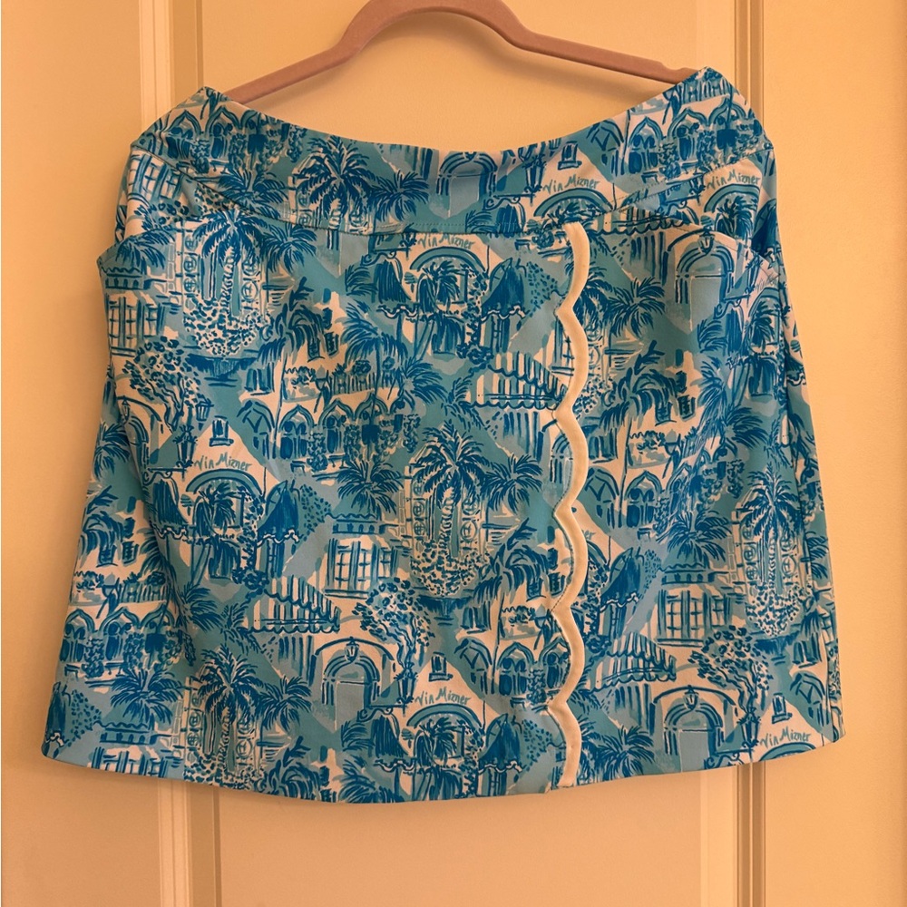 🦩Lilly Pulitzer Luxletic Palm Print Skirt with Scalloped white Trim